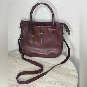 Fossil purse leather satchel “Ryder” medium maroon key hardware